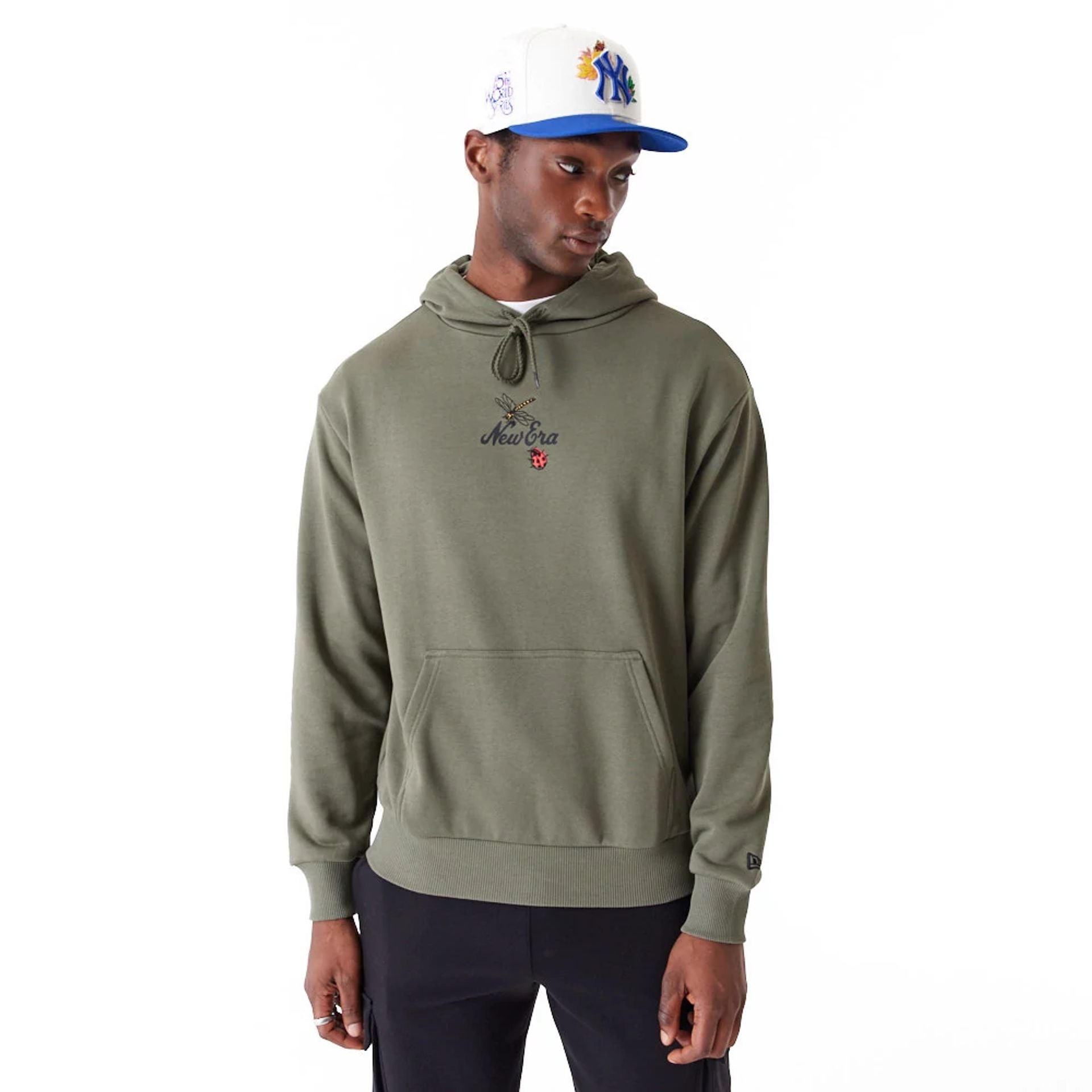 The Male model is wearing New Era Floral Graphic Green Oversized Pullover Hoodie 8