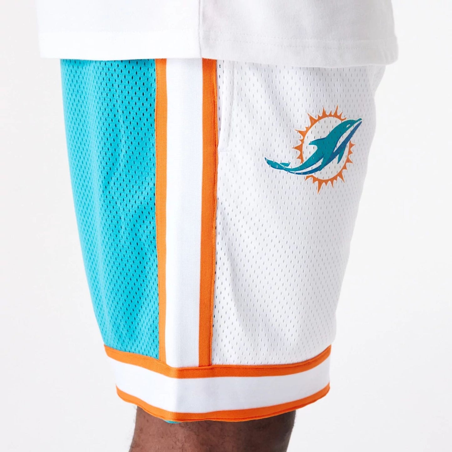 The Male model is wearing Miami Dolphins NFL Colour Block White Shorts 2