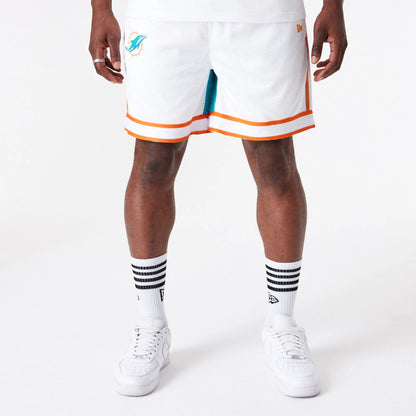 The Male model is wearing Miami Dolphins NFL Colour Block White Shorts 3