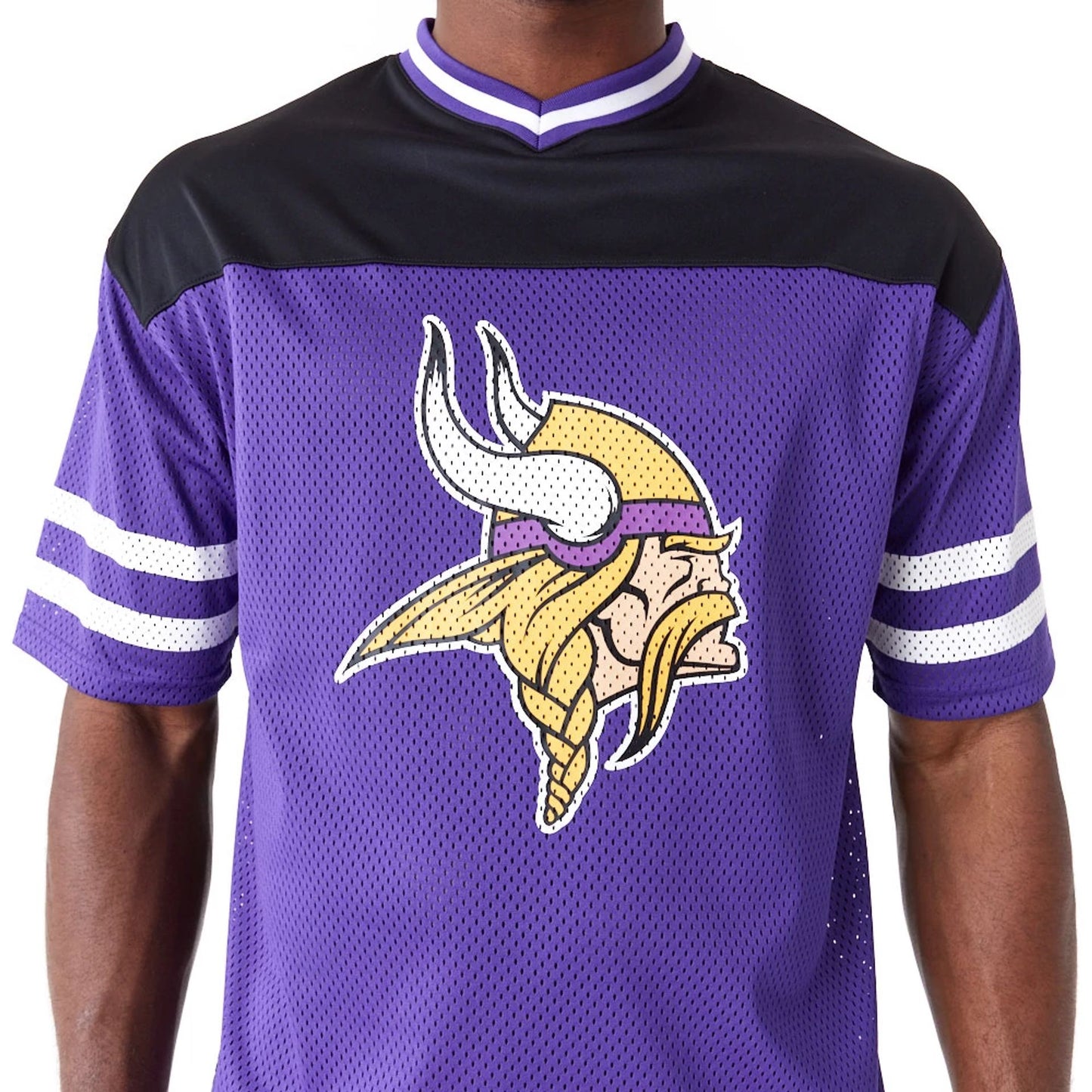 The Male model is wearing Minnesota Vikings NFL Wordmark Graphic Purple T-Shirt 3