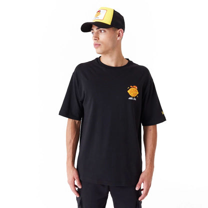 The Male model is wearing New Era Lemon Stand Fruit Graphic Black Oversized T-Shirt 7