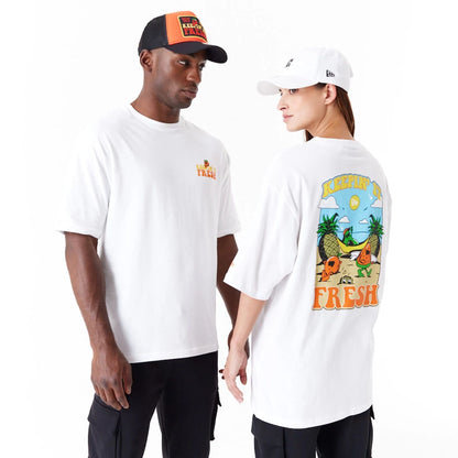 The Male model is wearing New Era Fruit Graphic White Oversized T-Shirt 1