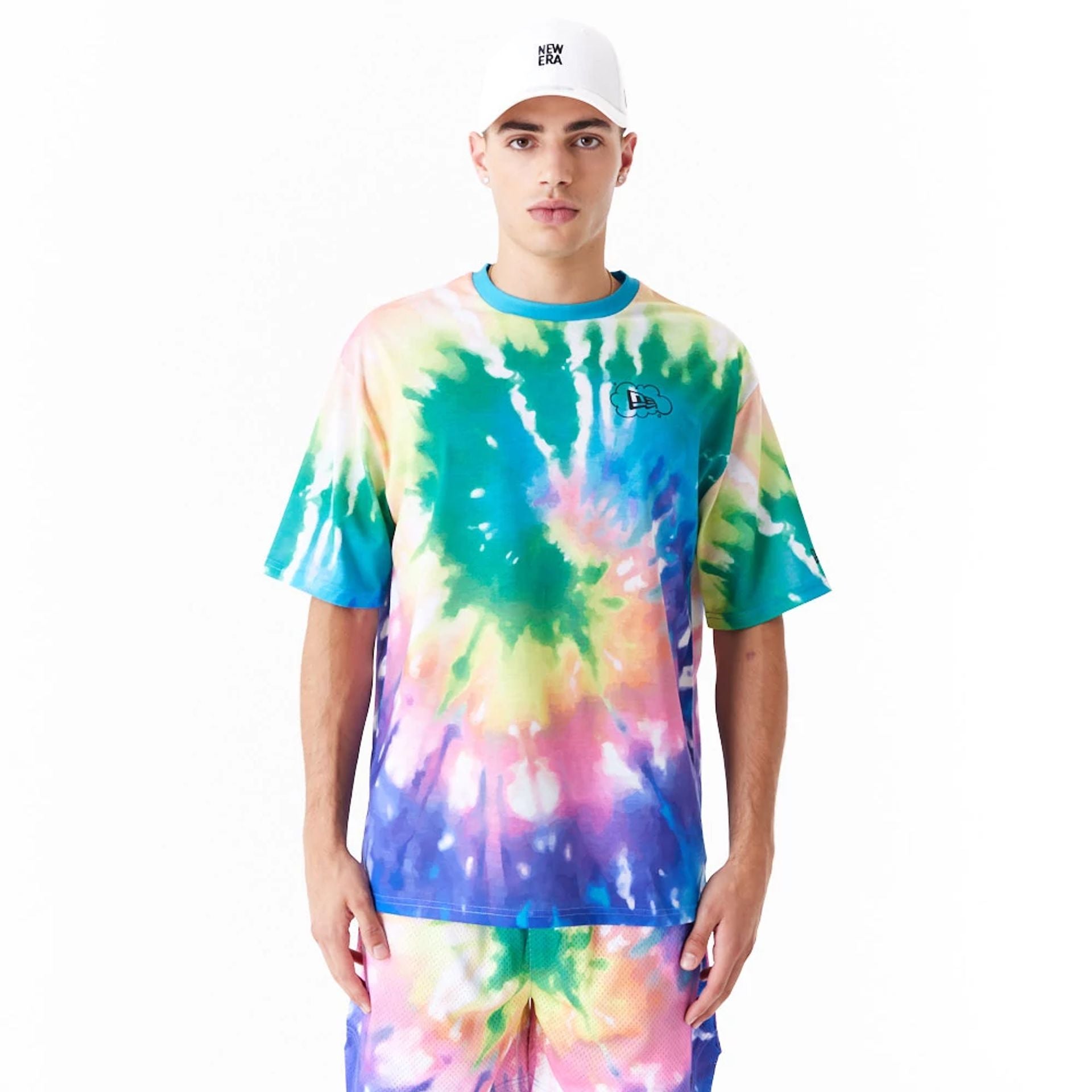 The Male model is wearing New Era Tie Dye Multi-Coloured Oversized T-Shirt 1