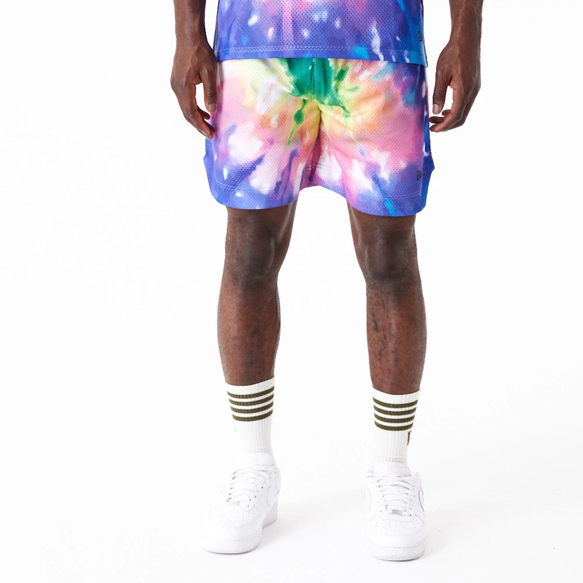 The Male model is wearing New Era Tie Dye Multi-Coloured Shorts 1