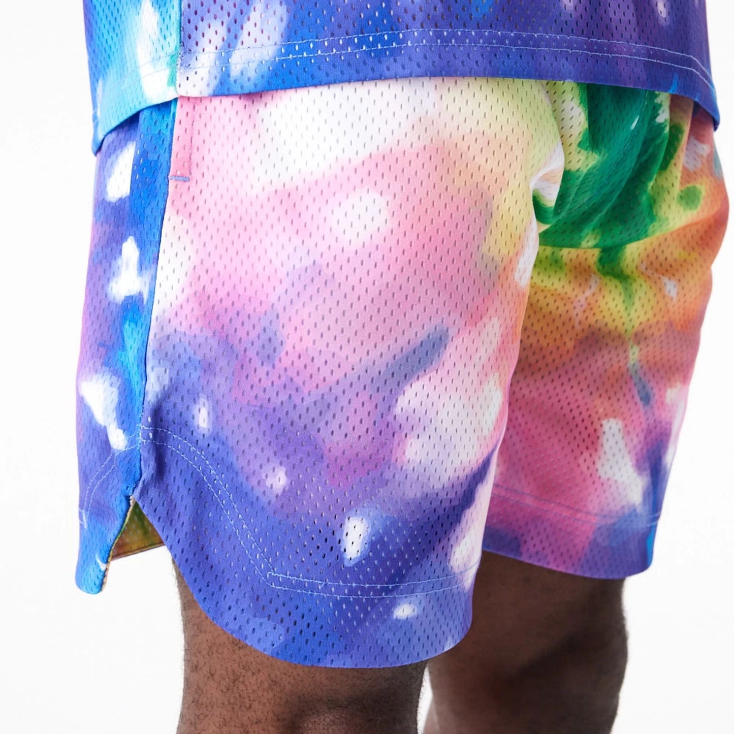 The Male model is wearing New Era Tie Dye Multi-Coloured Shorts 6