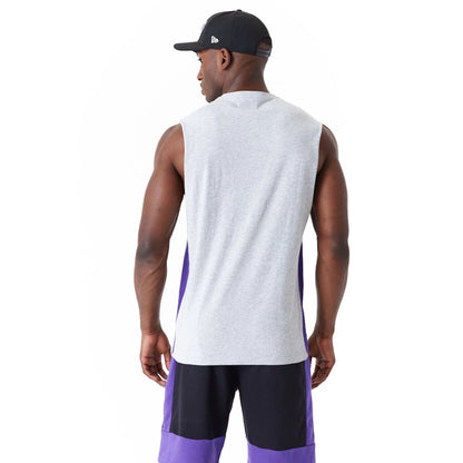 The Male model is wearing LA Lakers Colour Block Grey Vest 6