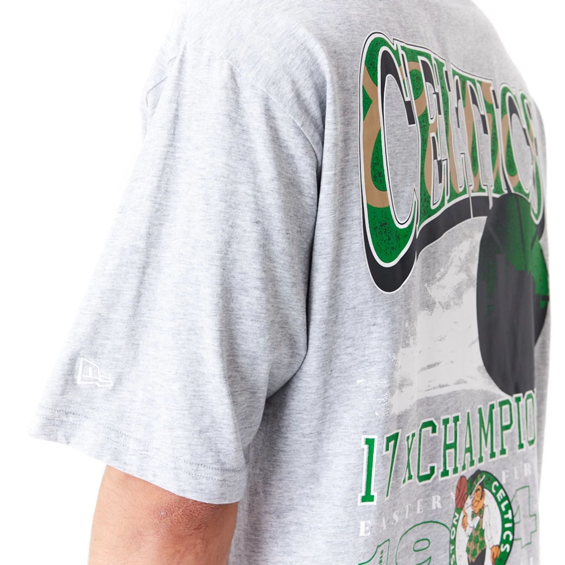 The Male model is wearing Boston Celtics NBA Championship Grey Oversized T-Shirt 4