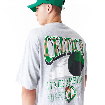 The Male model is wearing Boston Celtics NBA Championship Grey Oversized T-Shirt 6