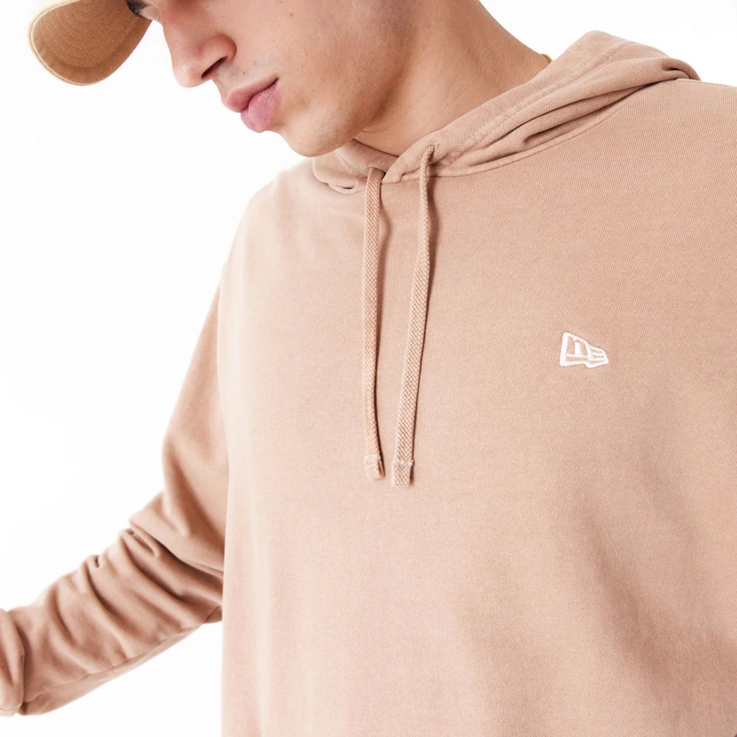 The Male model is wearing New Era Washed Orange Oversized Pullover Hoodie 8