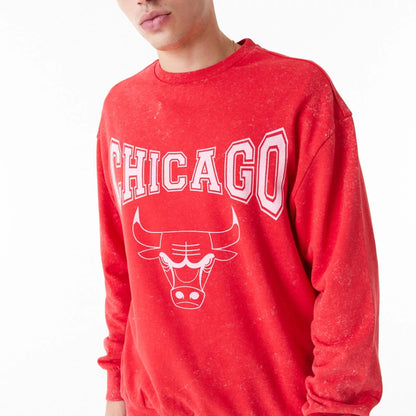 The Male model is wearing Chicago Bulls NBA Washed Red Crew Neck Sweatshirt 4