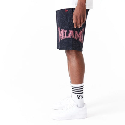 The Male model is wearing Miami Heat NBA Washed Black Shorts 7