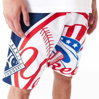 The Male model is wearing New York Yankees MLB Large Logo Dark Blue Shorts 4