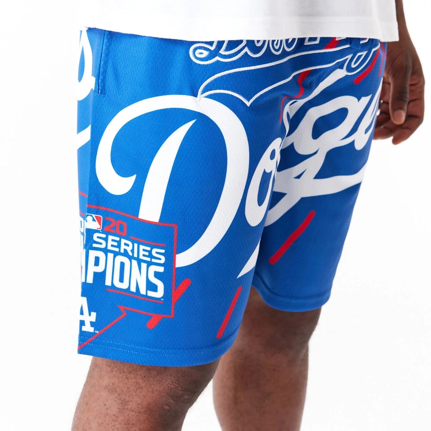 The Male model is wearing LA Dodgers MLB Large Logo Blue Shorts 6