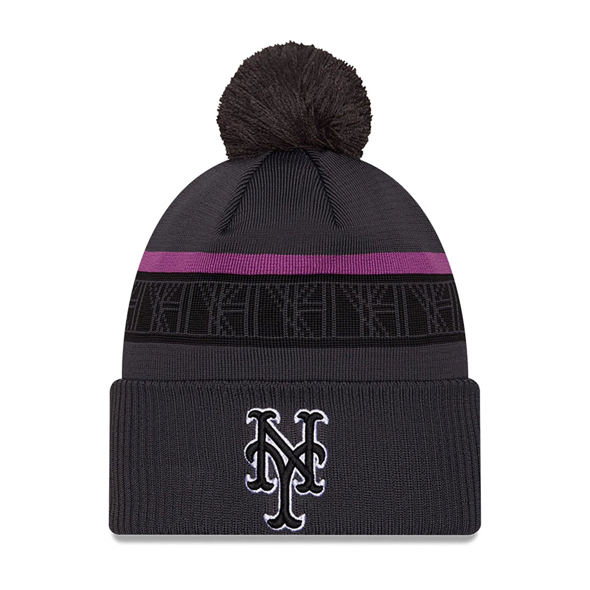 This is a New York Mets City Connect Grey Bobble Knit Beanie Hat 1