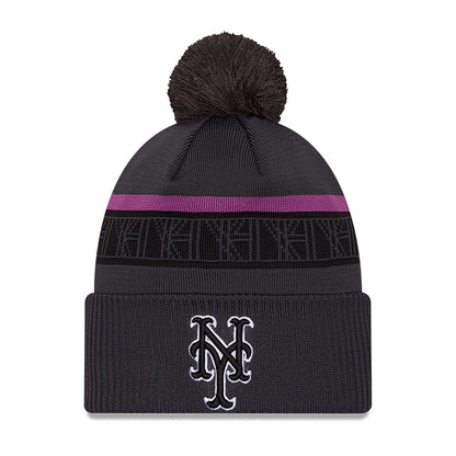 This is a New York Mets City Connect Grey Bobble Knit Beanie Hat 1