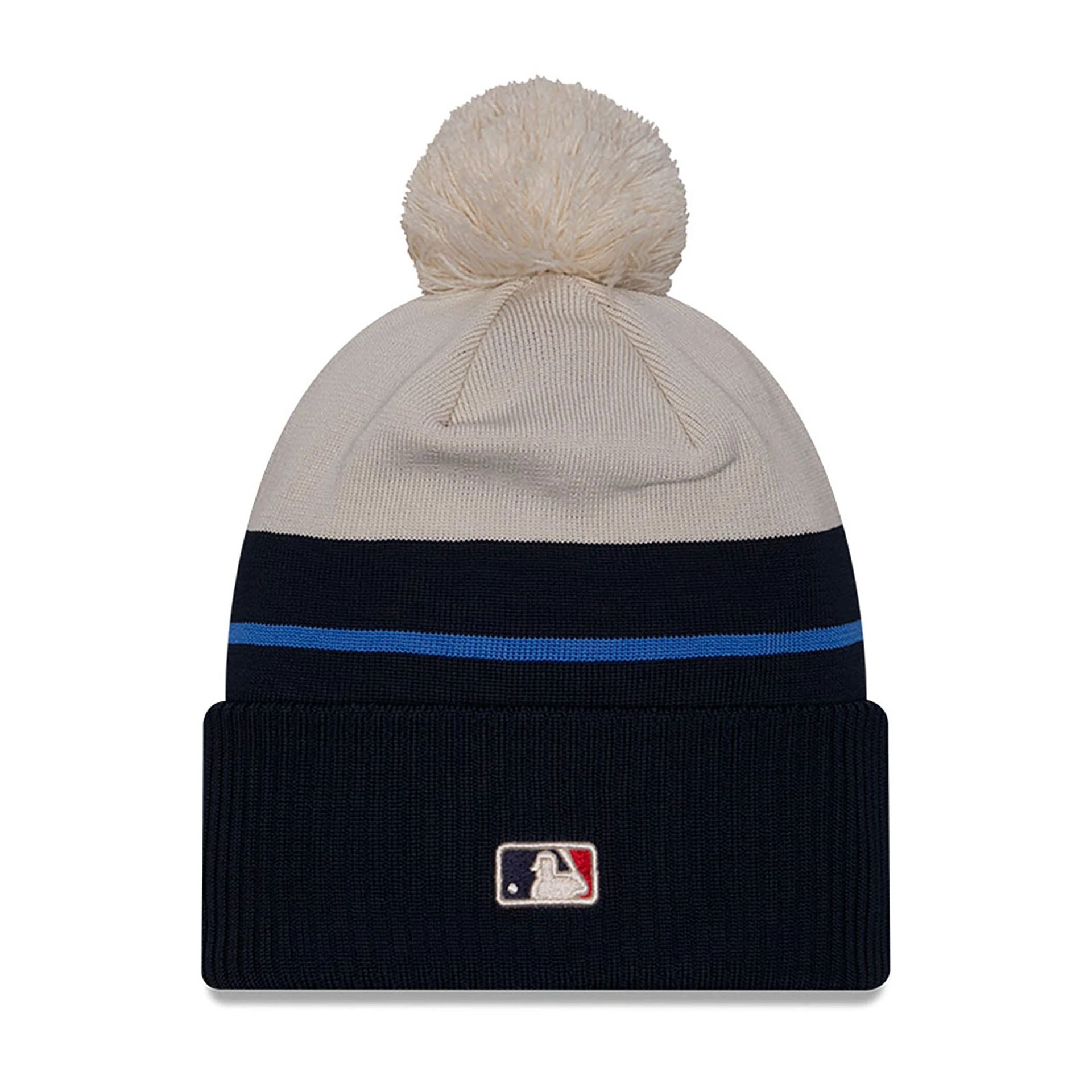 This is a LA Dodgers City Connect Navy Bobble Knit Beanie Hat 2