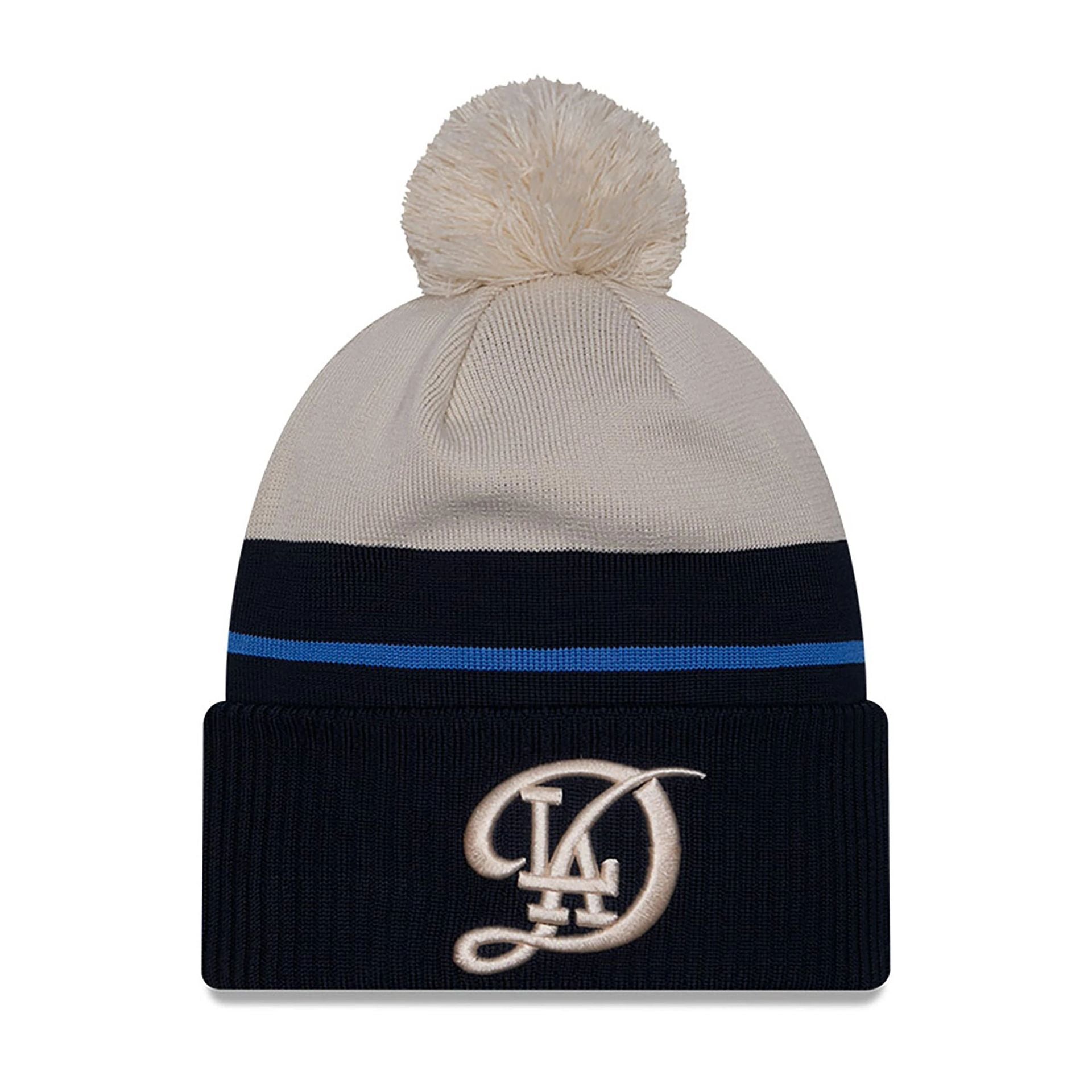 This is a LA Dodgers City Connect Navy Bobble Knit Beanie Hat 1