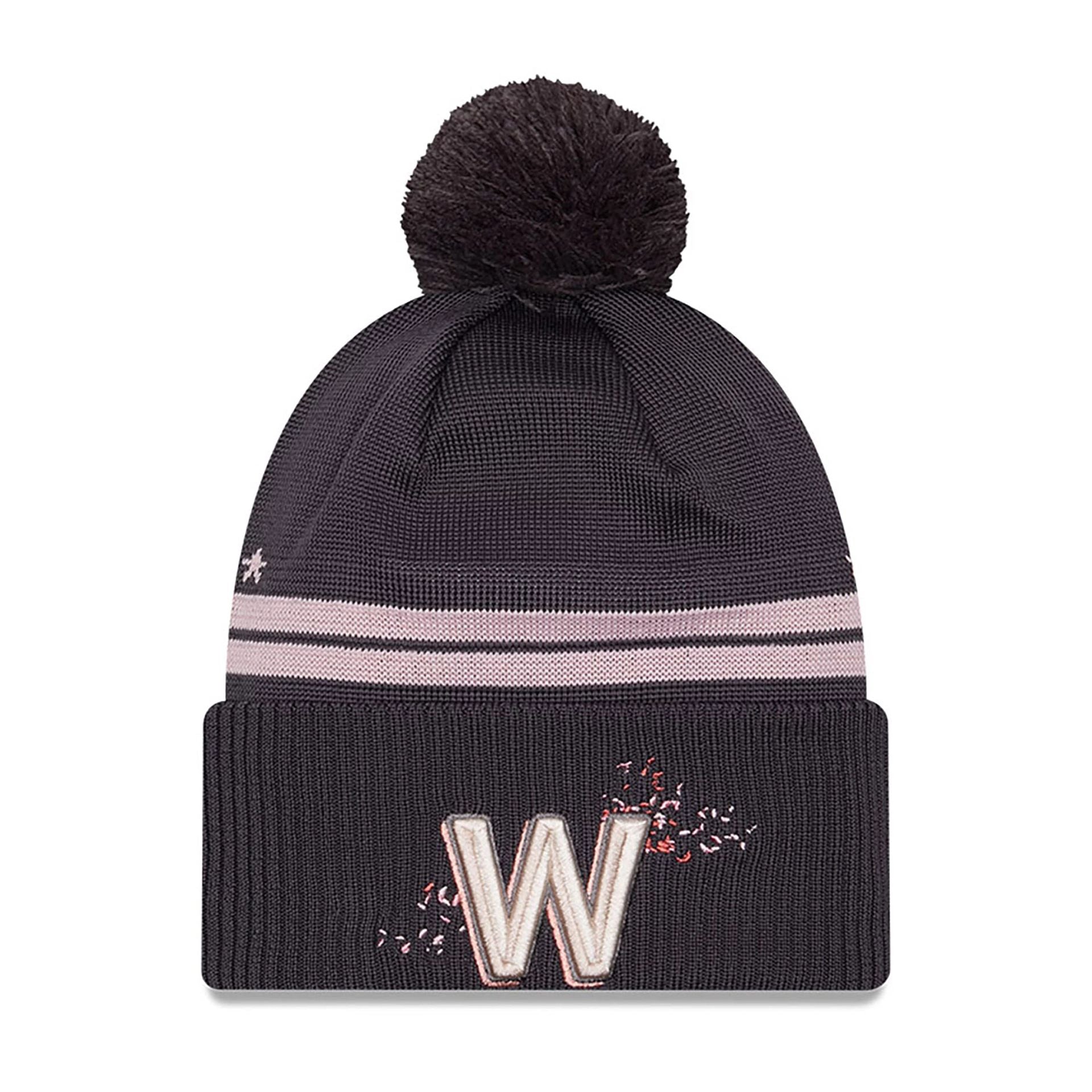 This is a Washington Nationals City Connect Dark Grey Bobble Knit Beanie Hat 1