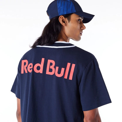 The Male model is wearing Red Bull Sim Racing Navy Baseball Jersey 7