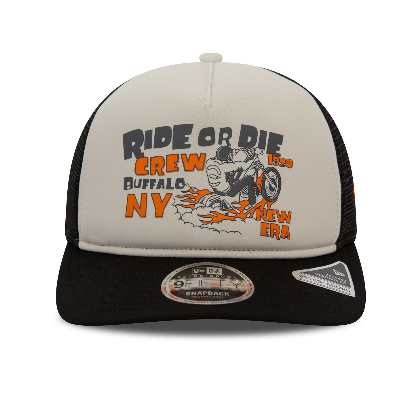 This is a New Era American Ride Or Die Black 9FIFTY Retro Crown A-Frame Cap 2