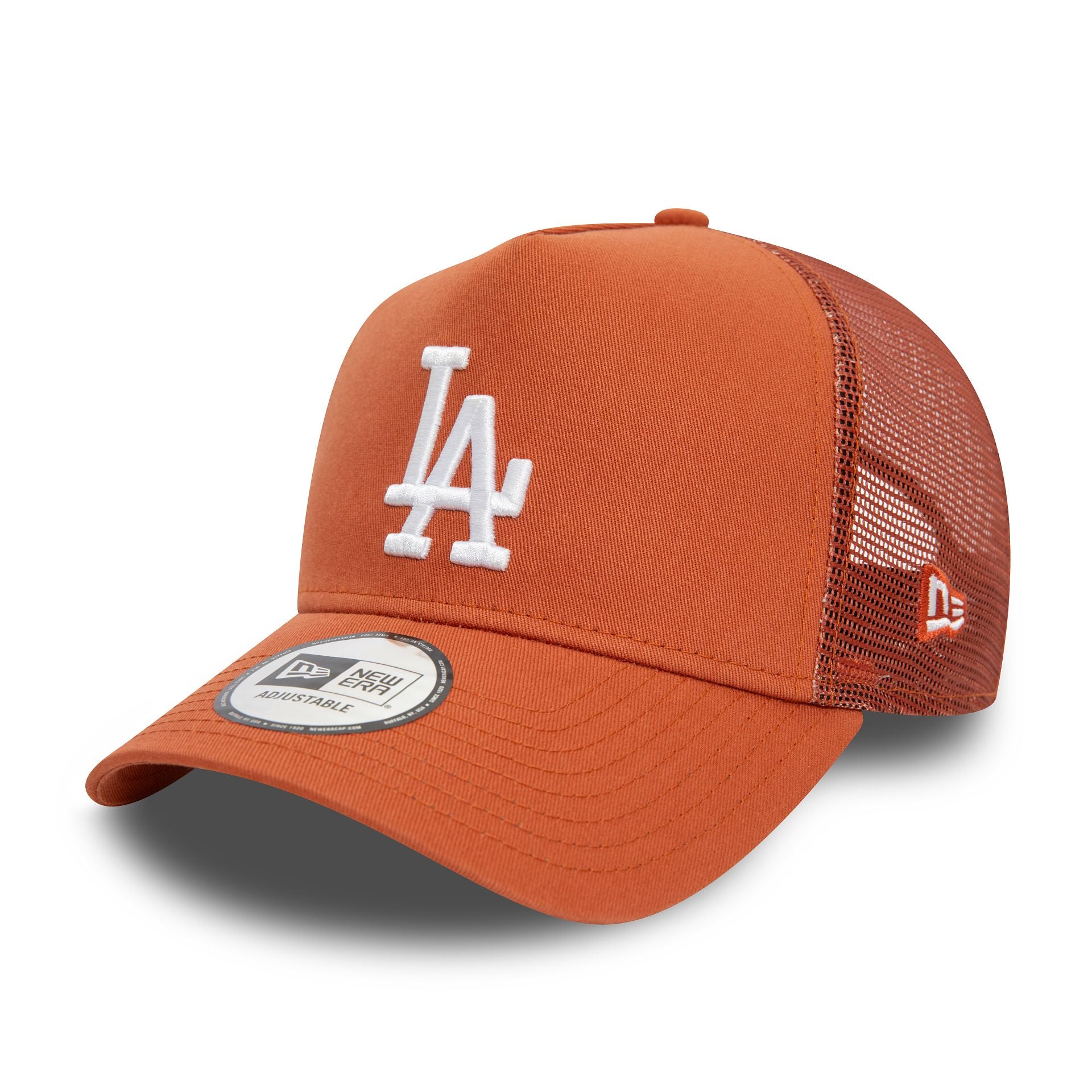 This is a LA Dodgers League Essential Brown A-Frame Trucker Cap 1