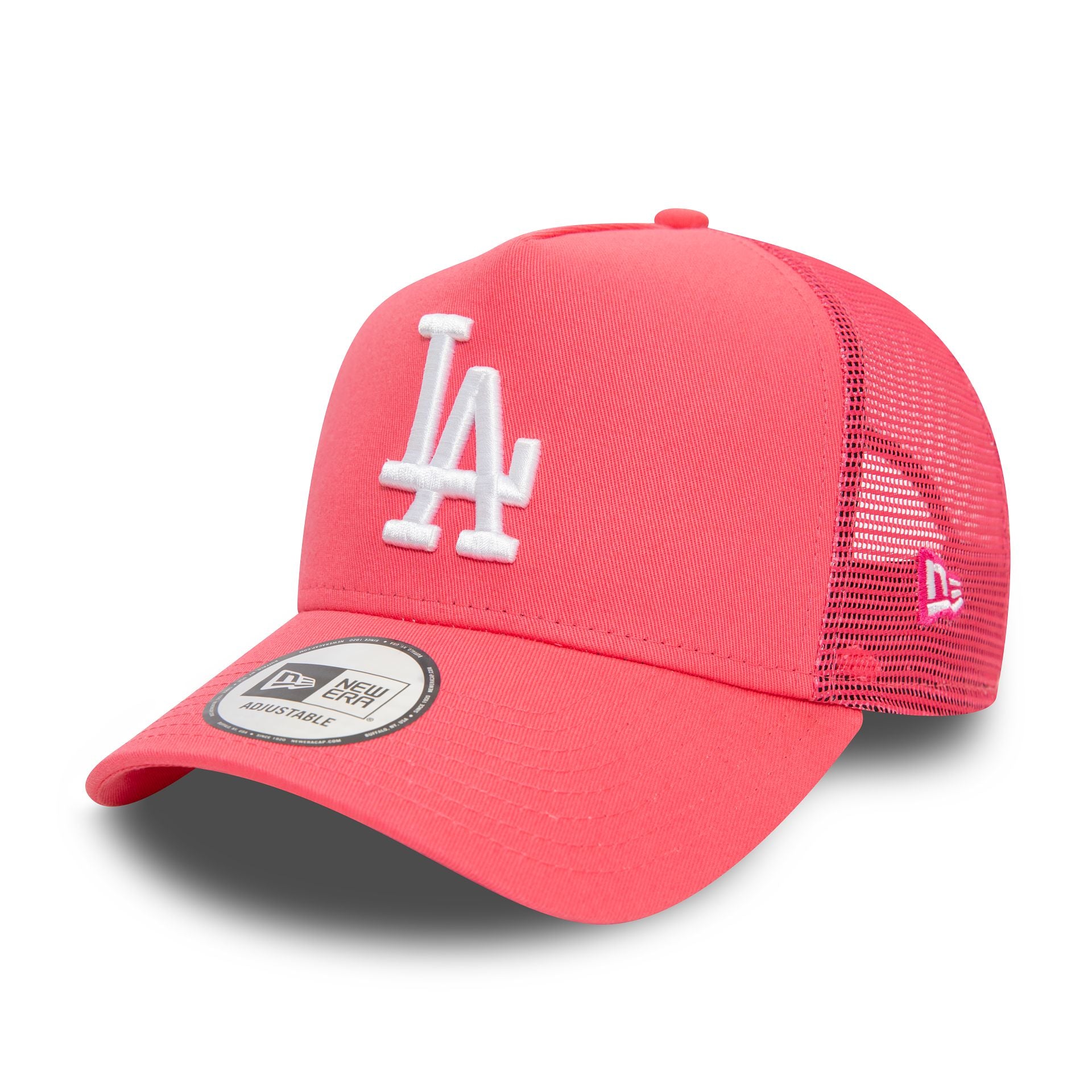 This is a LA Dodgers League Essential Pink A-Frame Trucker Cap 1