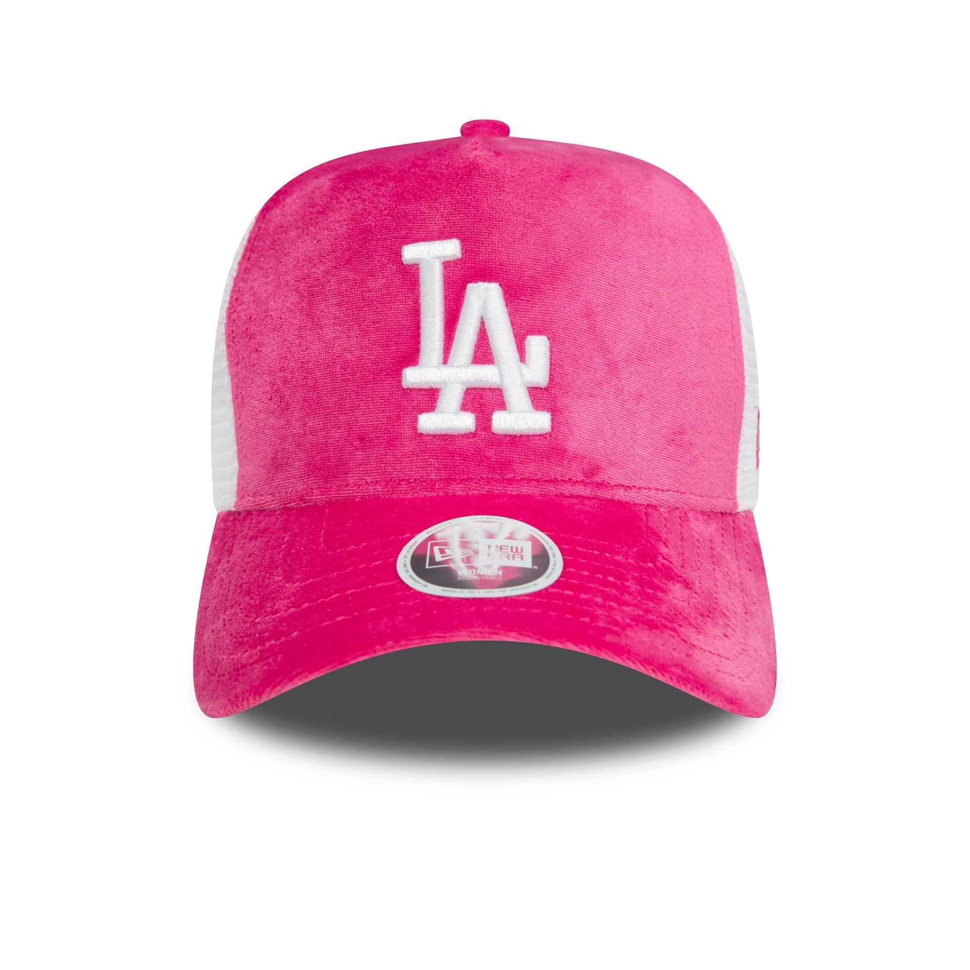 This is a LA Dodgers Womens Velour Pink A-Frame Trucker Cap 2