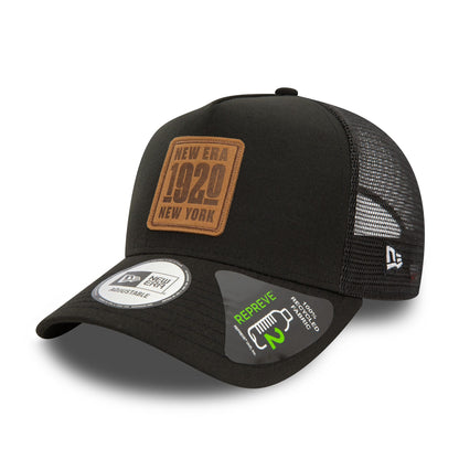 This is a New Era Repreve Black A-Frame Trucker Cap 1