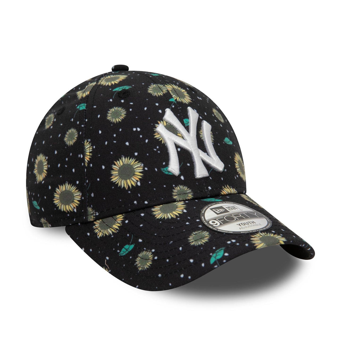 This is a New York Yankees Youth Floral All Over Print Black 9FORTY Adjustable Cap 3