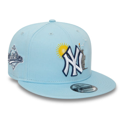 This is a New York Yankees MLB Summer Icon Pastel Blue 9FIFTY Snapback Cap 3