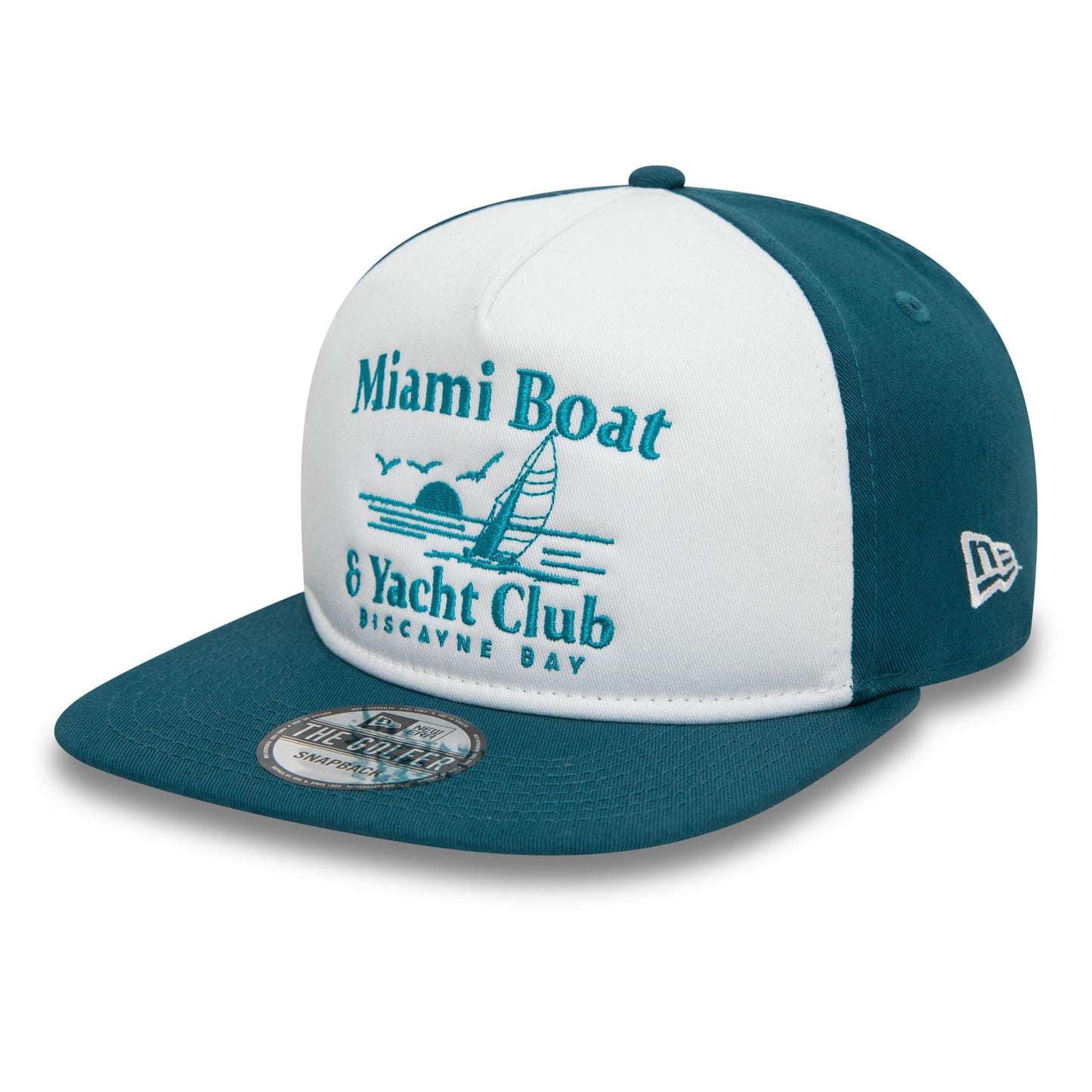 This is a New Era Miami Boat And Yacht Club Graphic Blue Golfer Cap 1