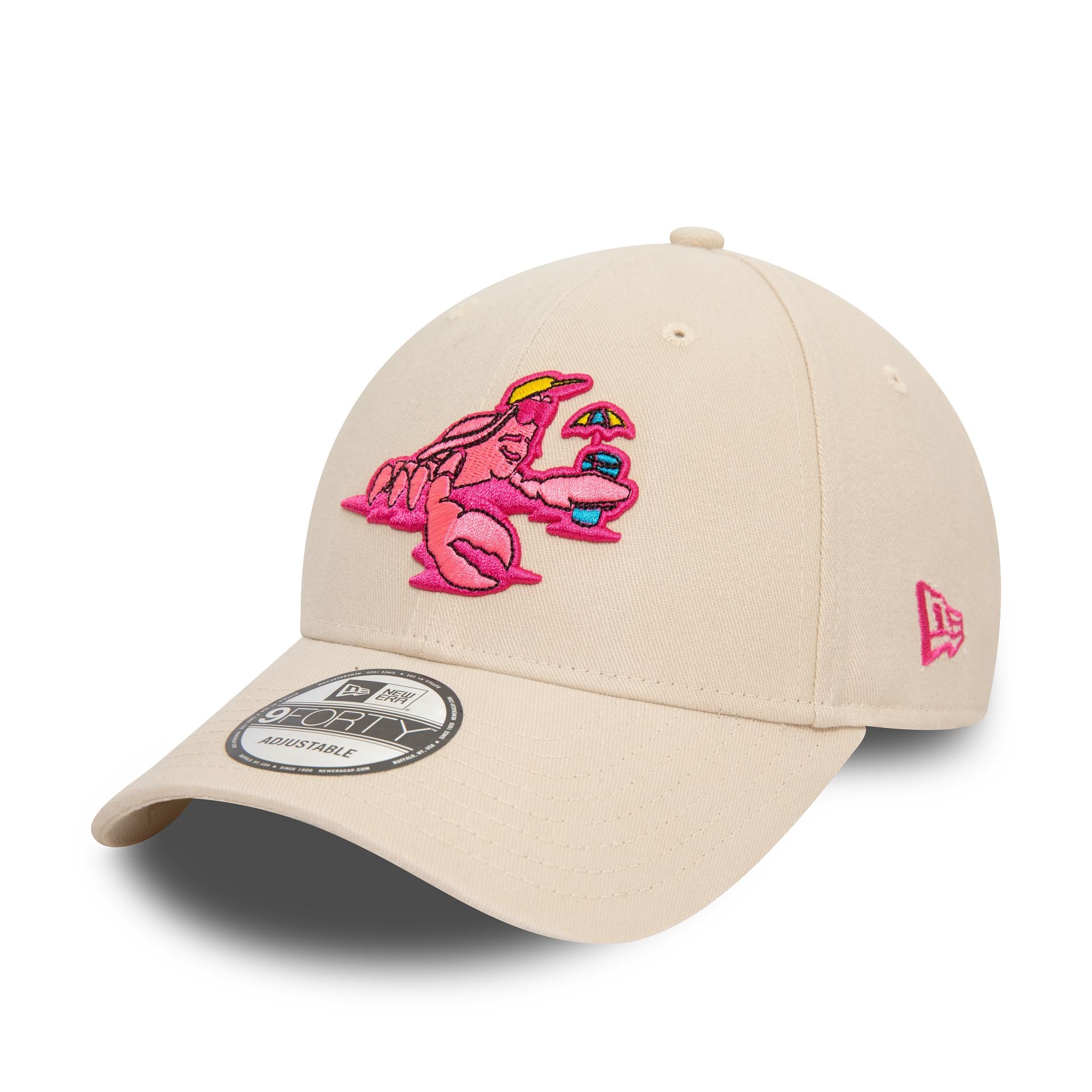 This is a New Era Cocktail Crab Character Light Beige 9FORTY Adjustable Cap 1