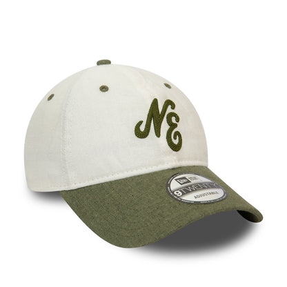 This is a New Era Linen Script White and Green 9TWENTY Adjustable Cap 3