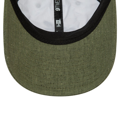 This is a New Era Linen Script White and Green 9TWENTY Adjustable Cap 5