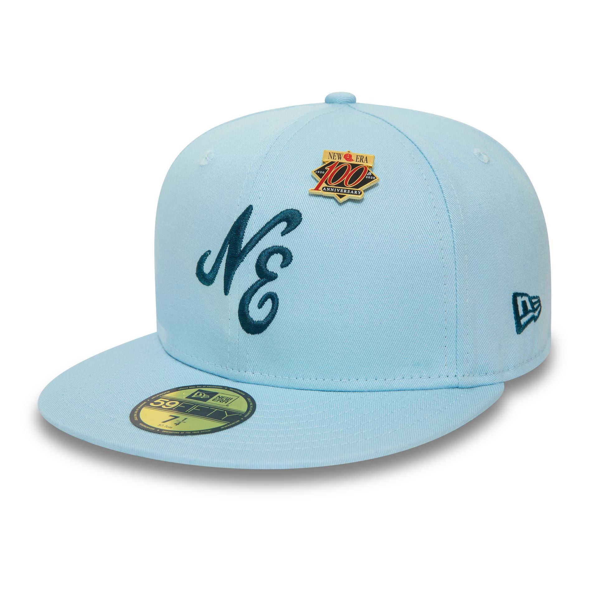 This is a New Era Script Pastel Blue 59FIFTY Fitted Cap 1