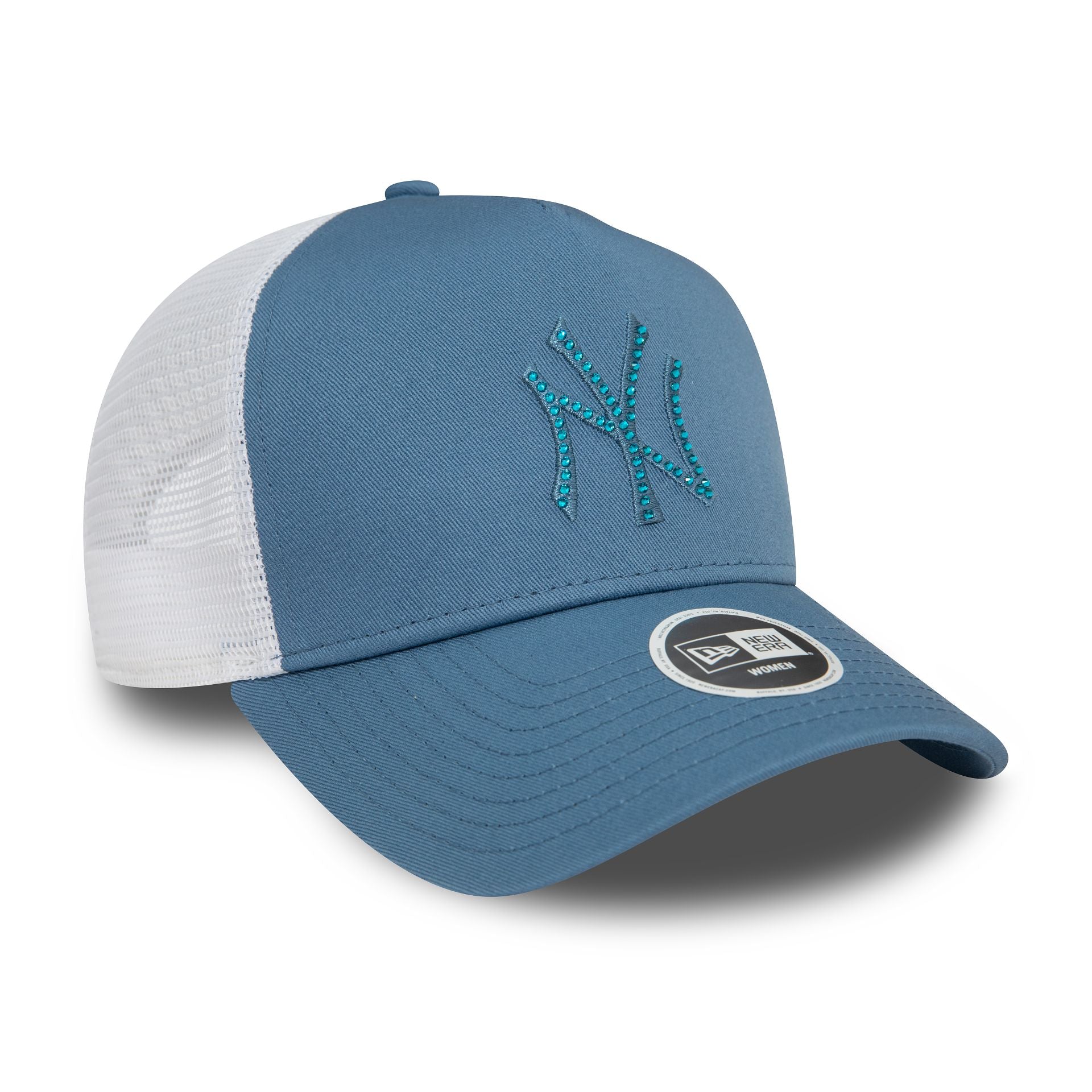 This is a New York Yankees Womens MLB Rhinestone Blue A-Frame Trucker Cap 3