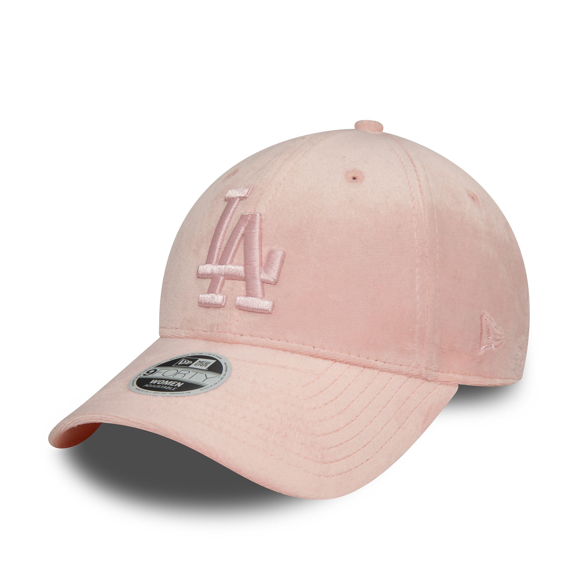 This is a LA Dodgers Womens Velour Pastel Pink 9FORTY Adjustable Cap 1