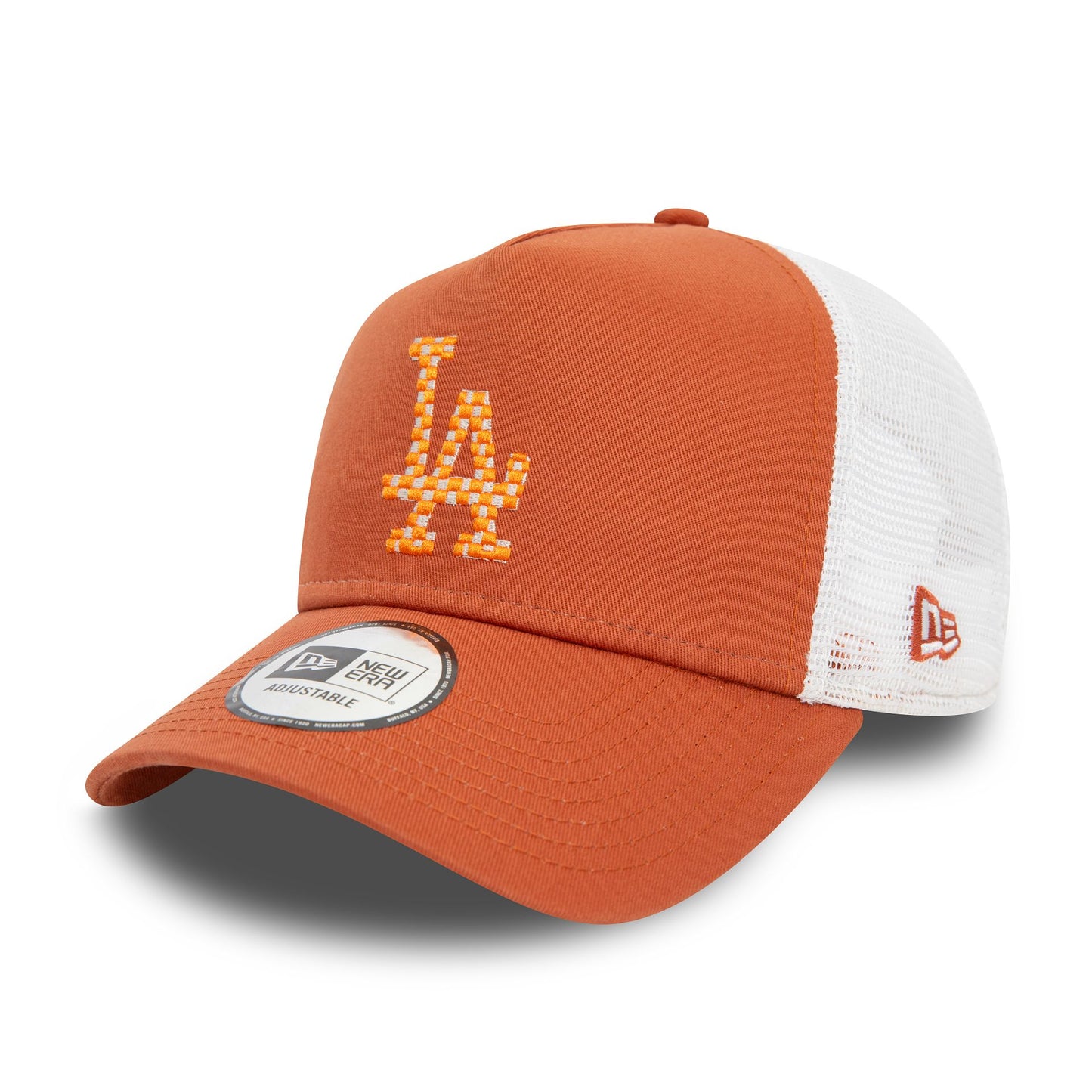 This is a LA Dodgers Seasonal Infill Brown A-Frame Trucker Cap 1