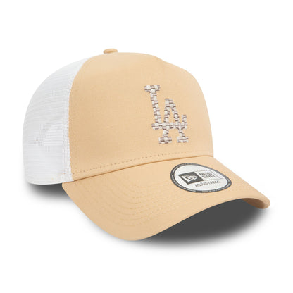 This is a LA Dodgers Seasonal Infill Light Beige A-Frame Trucker Cap 3