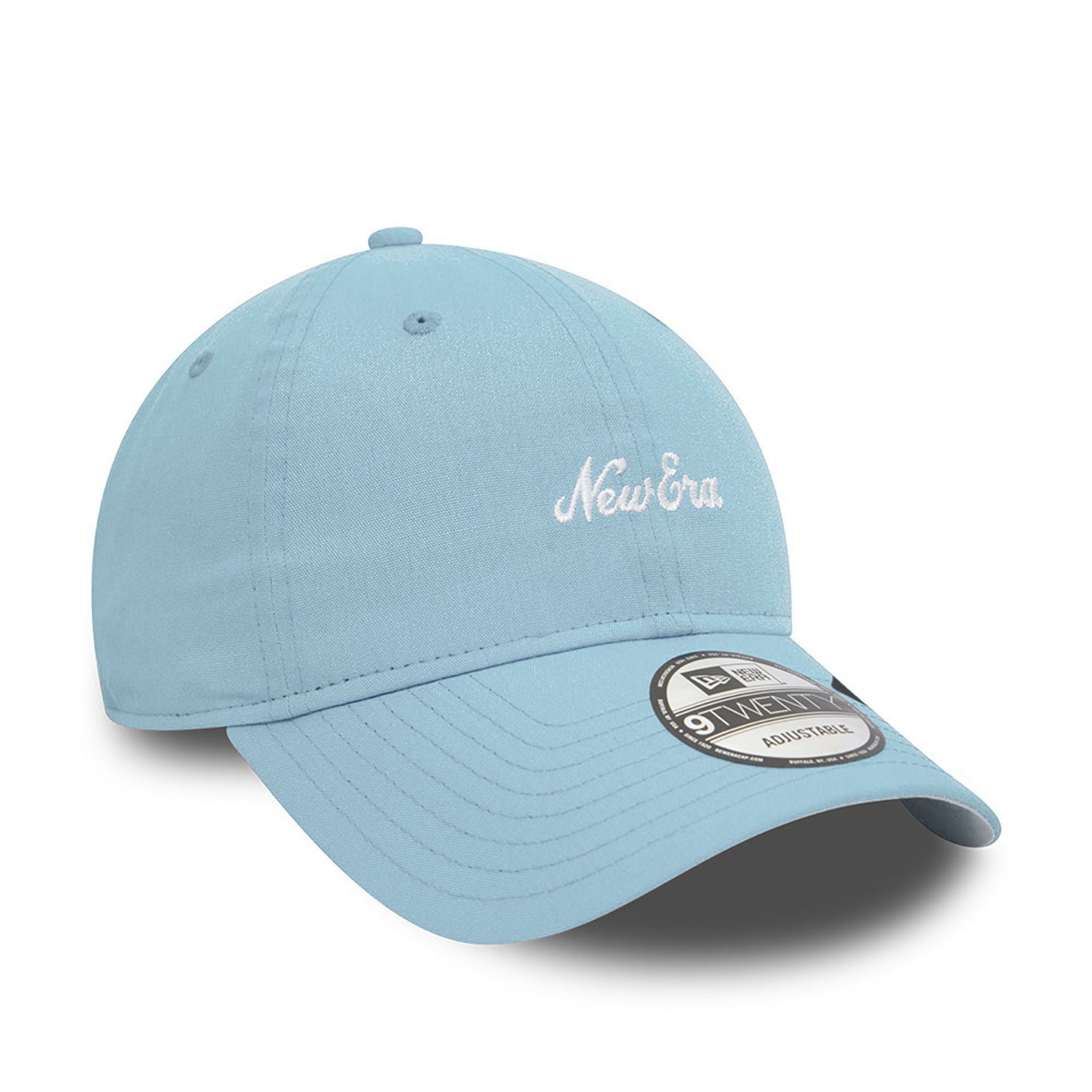 This is a New Era Repreve Heritage Script Pastel Blue 9TWENTY Adjustable Cap 1