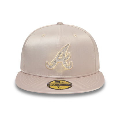 This is a Atlanta Braves MLB Rhinestone Satin Light Beige 59FIFTY Fitted Cap 2