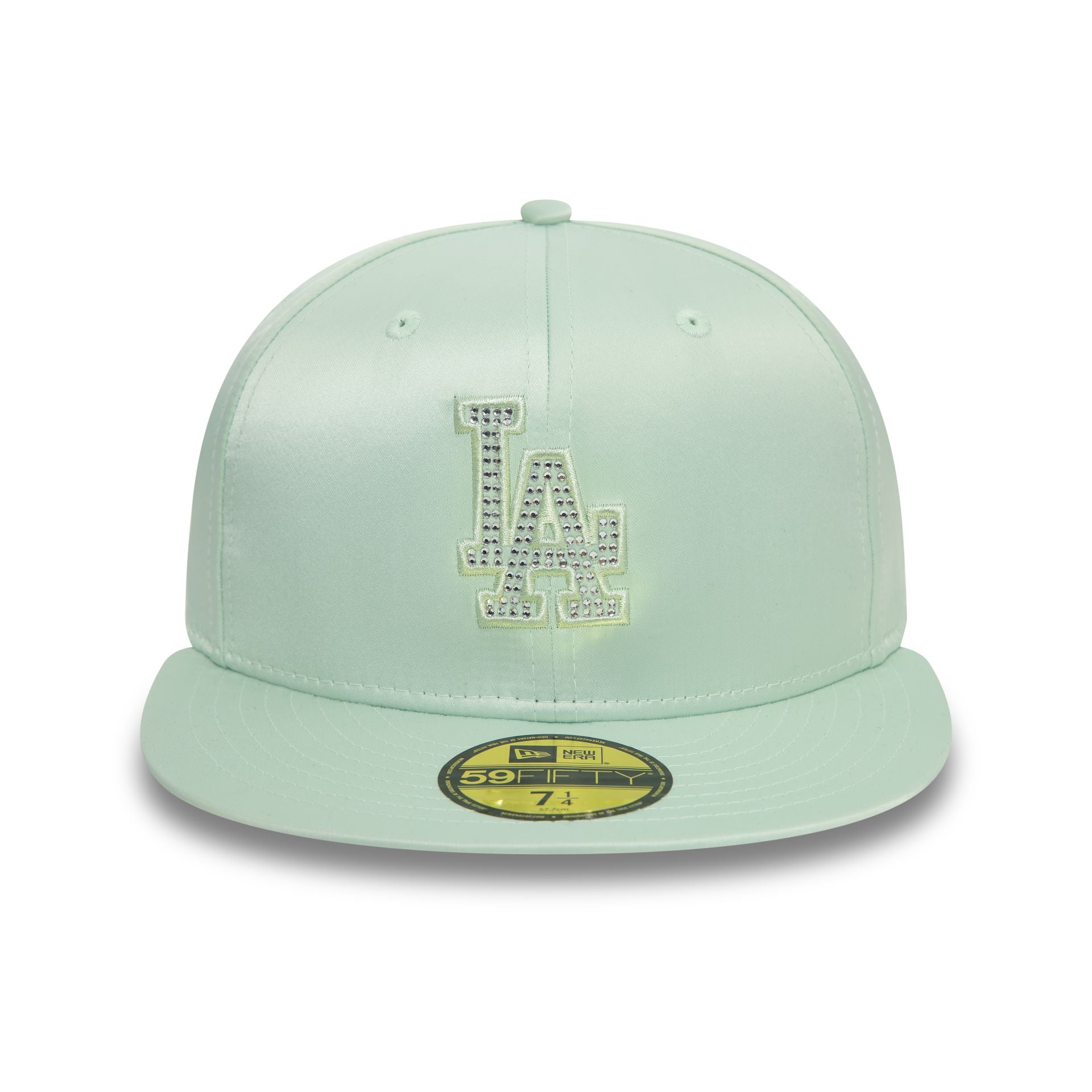 This is a LA Dodgers MLB Rhinestone Satin Pastel Green 59FIFTY Fitted Cap 2