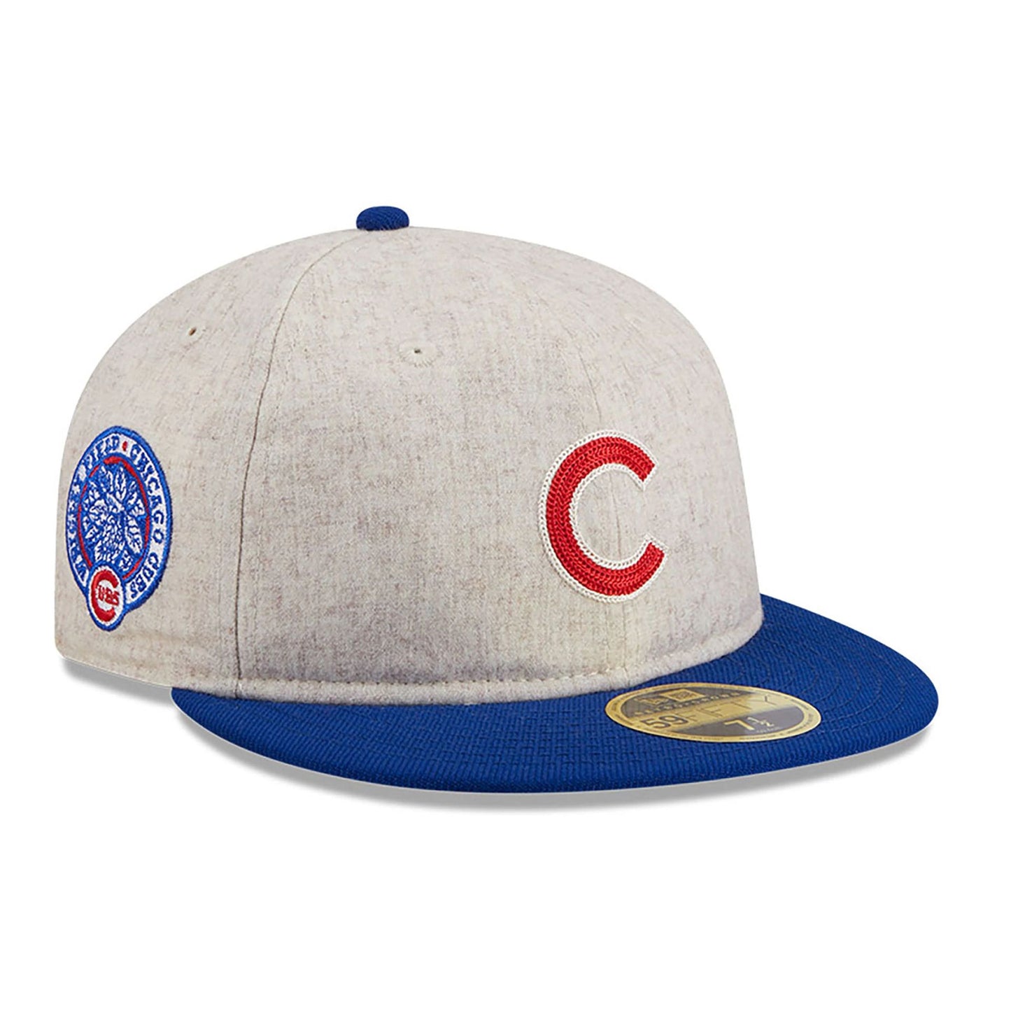 This is a Chicago Cubs Melton Wool Light Beige Retro Crown 59FIFTY Fitted Cap 1