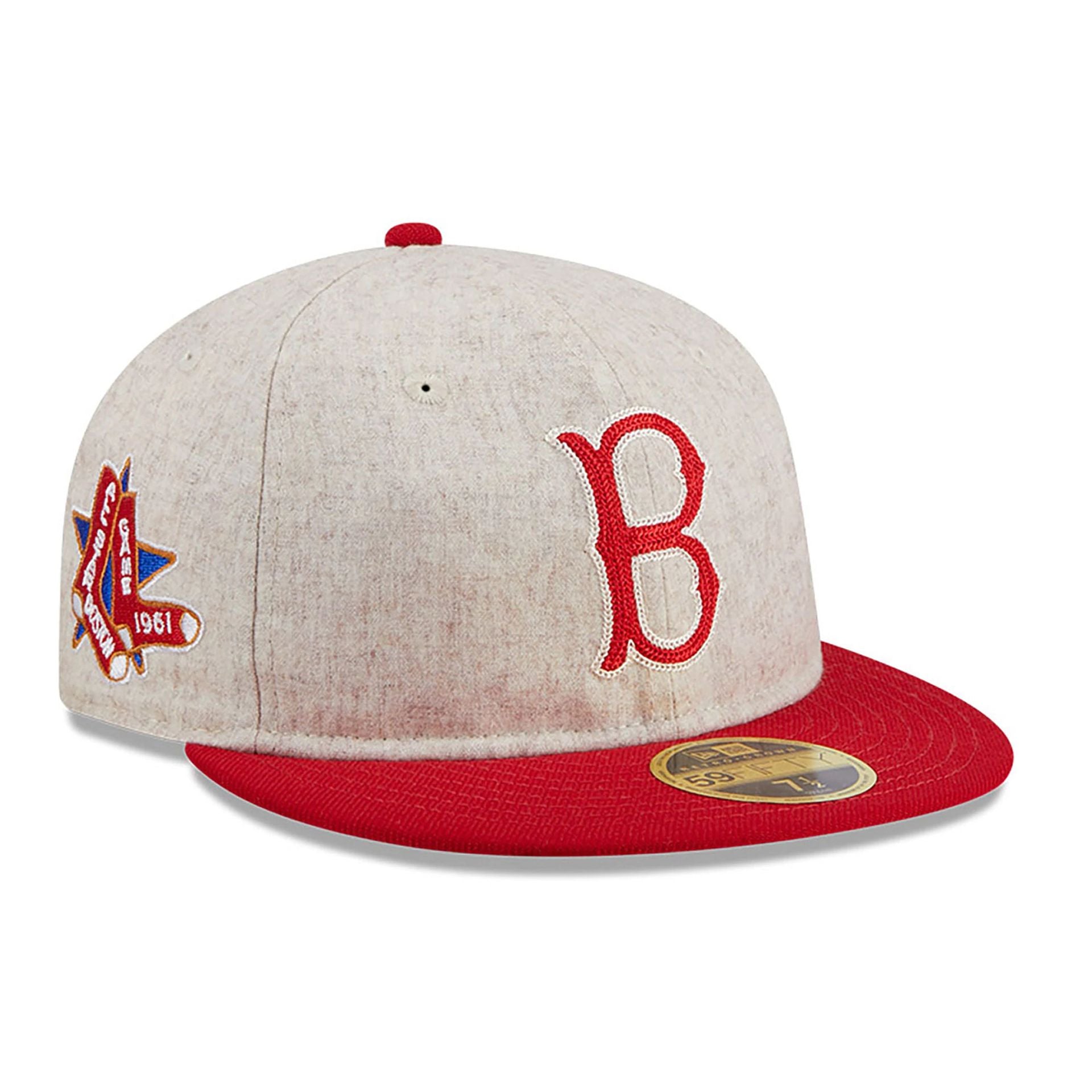 This is a Boston Red Sox Melton Wool Light Beige Retro Crown 59FIFTY Fitted Cap 1