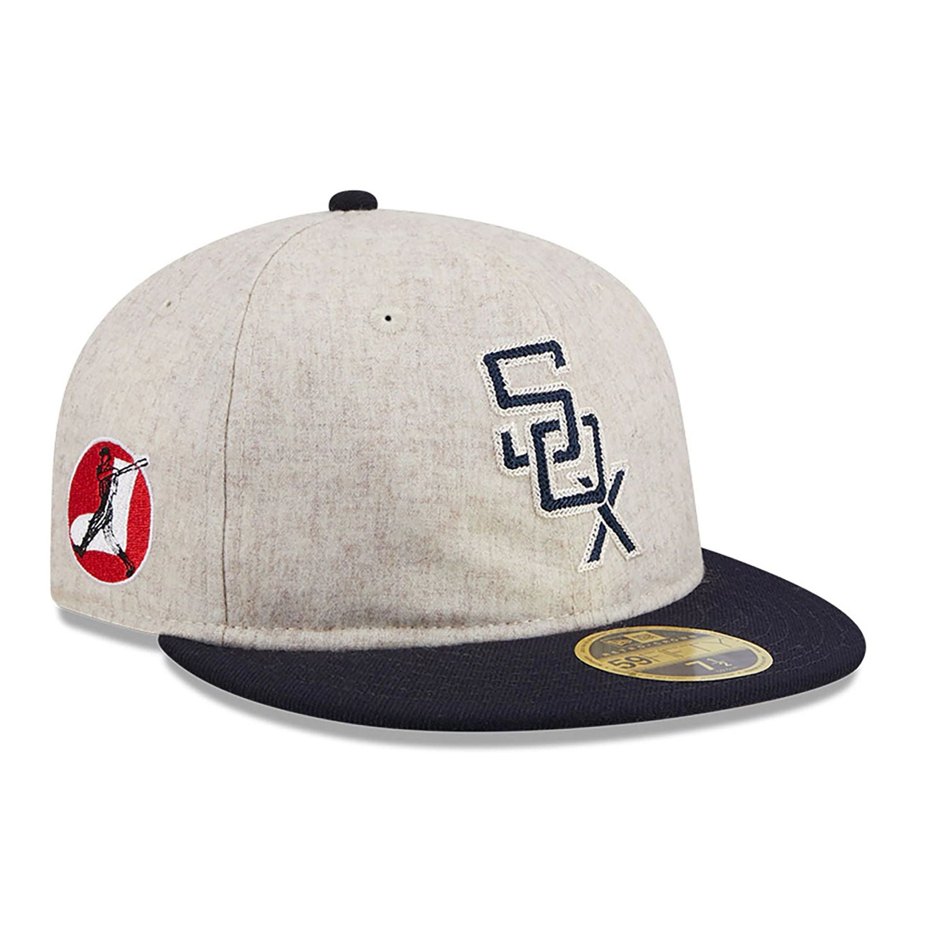 This is a Chicago White Sox Melton Wool Light Beige Retro Crown 59FIFTY Fitted Cap 1