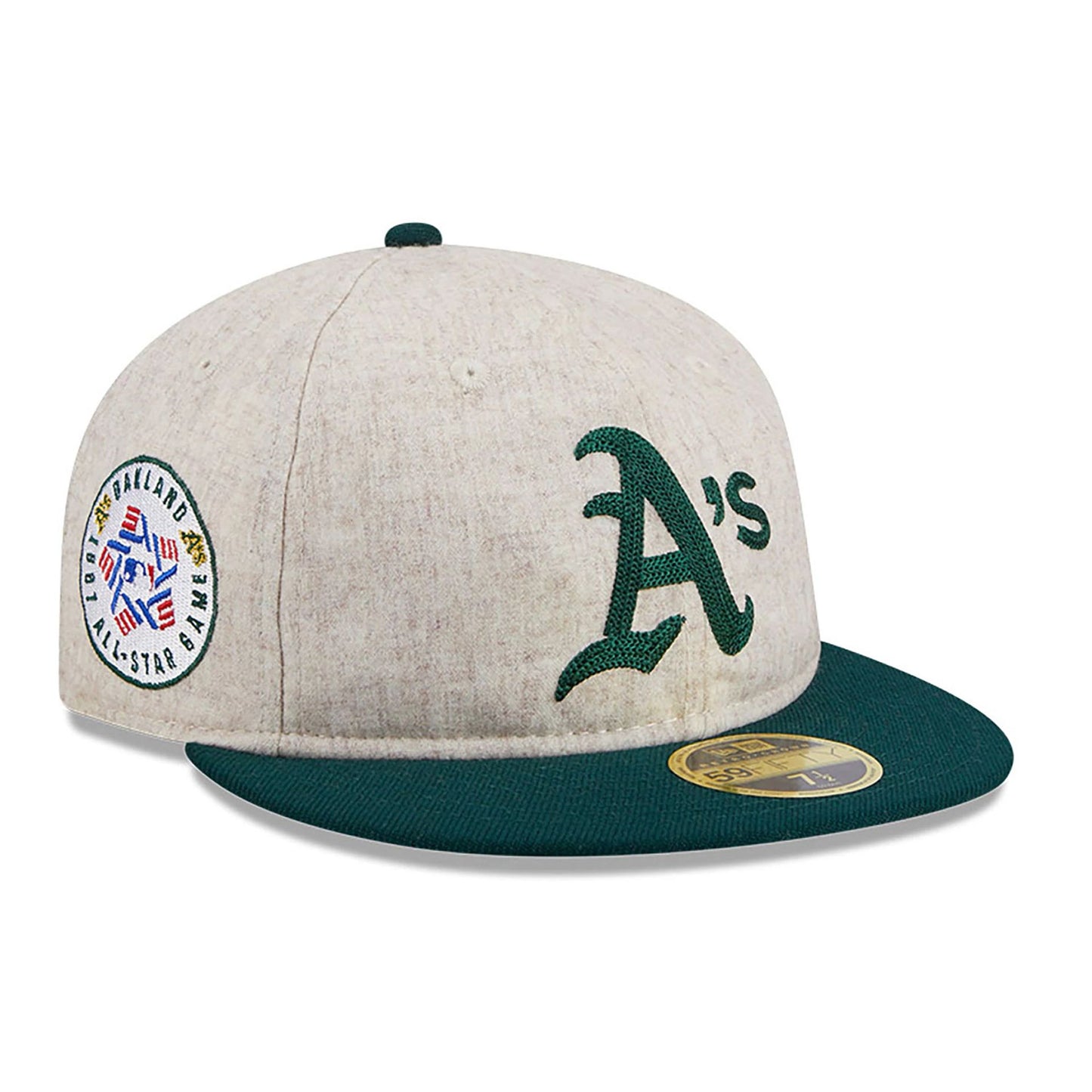 This is a Oakland Athletics Melton Wool Light Beige Retro Crown 59FIFTY Fitted Cap 1