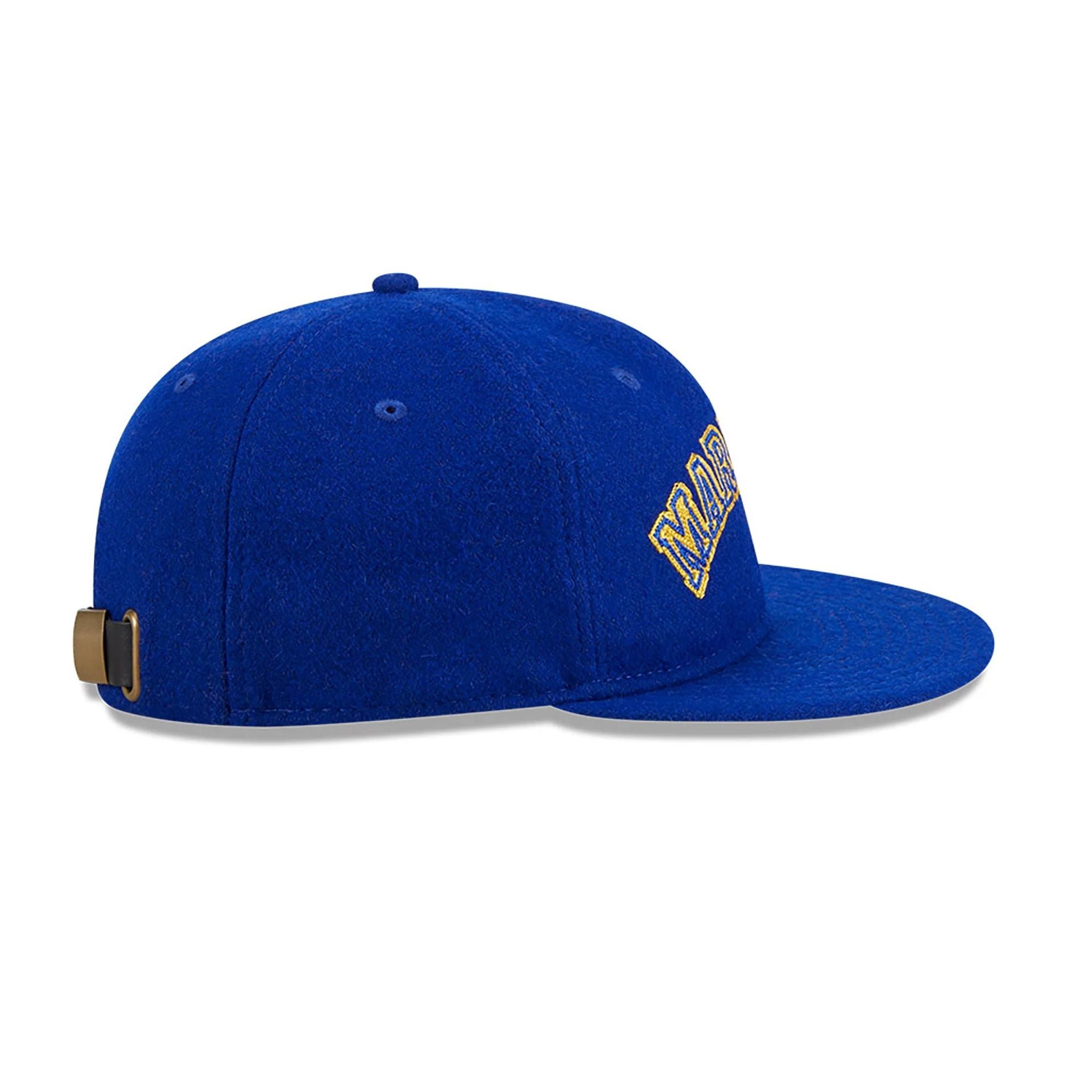 This is a Seattle Mariners Melton Wool Blue Retro Crown 9FIFTY Strapback Cap 6