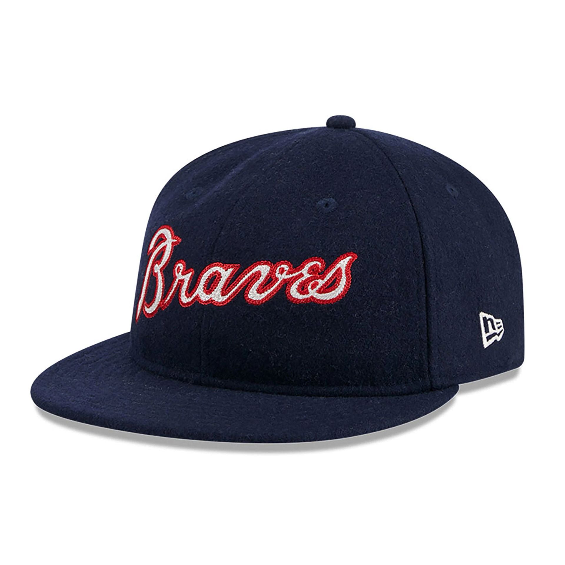 This is a Atlanta Braves Melton Wool Navy Retro Crown 9FIFTY Strapback Cap 1