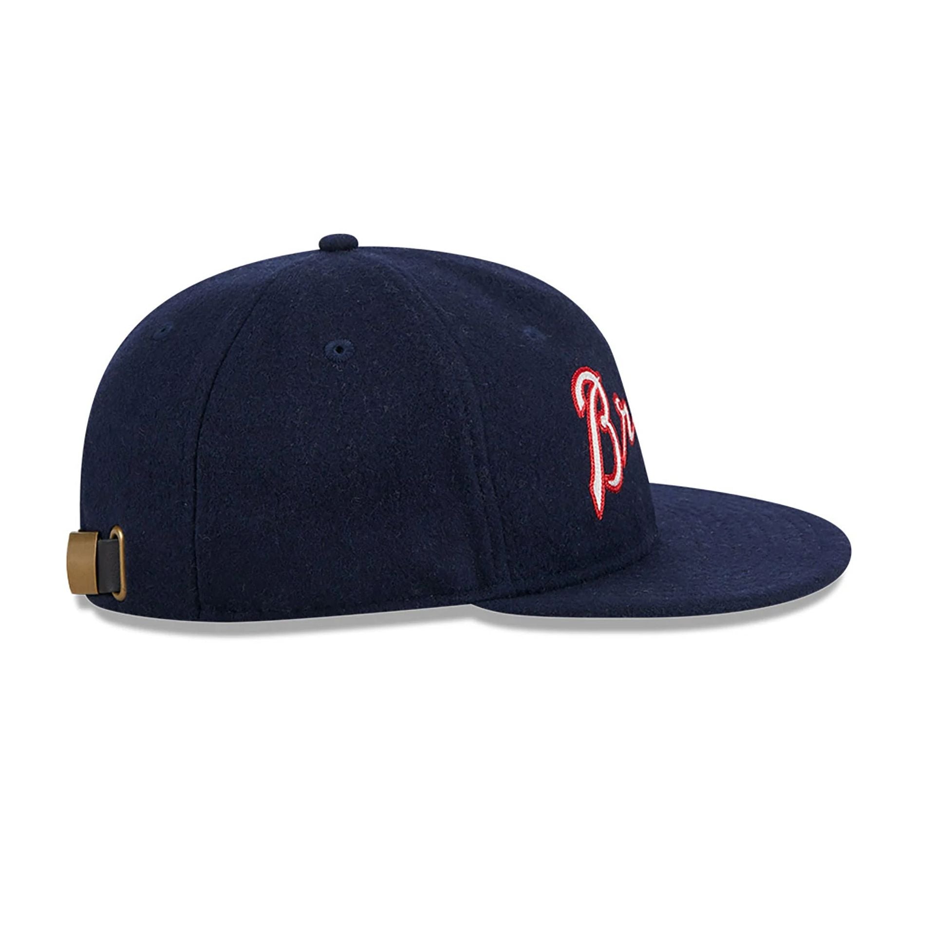 This is a Atlanta Braves Melton Wool Navy Retro Crown 9FIFTY Strapback Cap 6