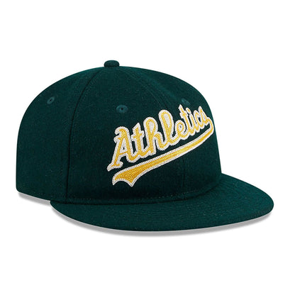 This is a Oakland Athletics Melton Wool Dark Green Retro Crown 9FIFTY Strapback Cap 4